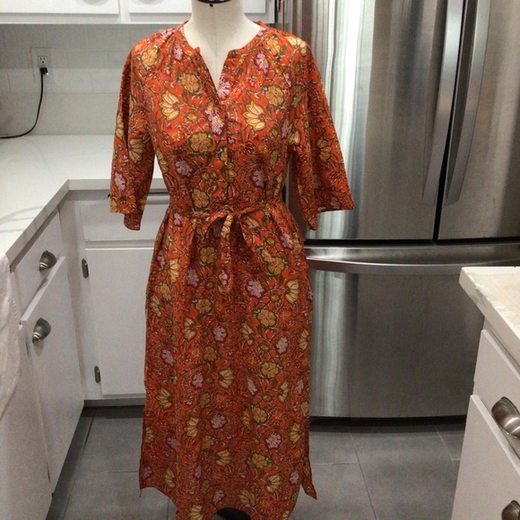 Anthropologie dRA Los Angeles Orange Floral Print Cottage Core Cotton Dress S - Picture 2 of 10